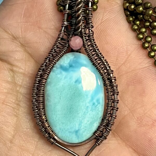 Larimar & Pink Tourmaline Copper Pendant