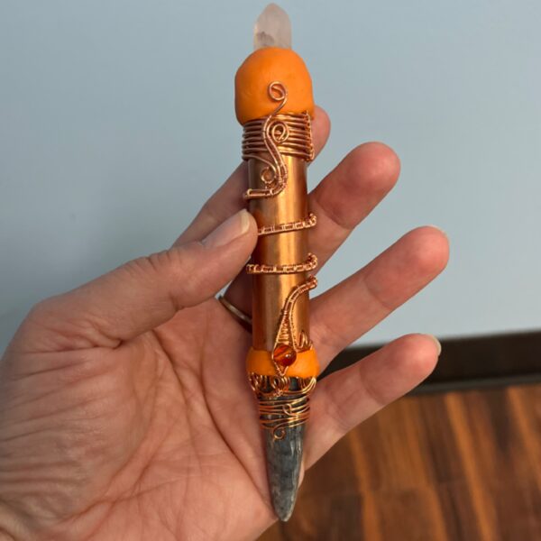 Rose Quartz, Kyanite, & Amber Copper Snake Wand
