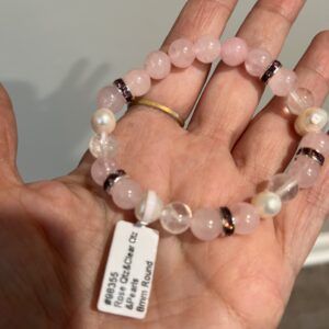 Rose Quartz, Pearl, & Quartz Pull Bracelet
